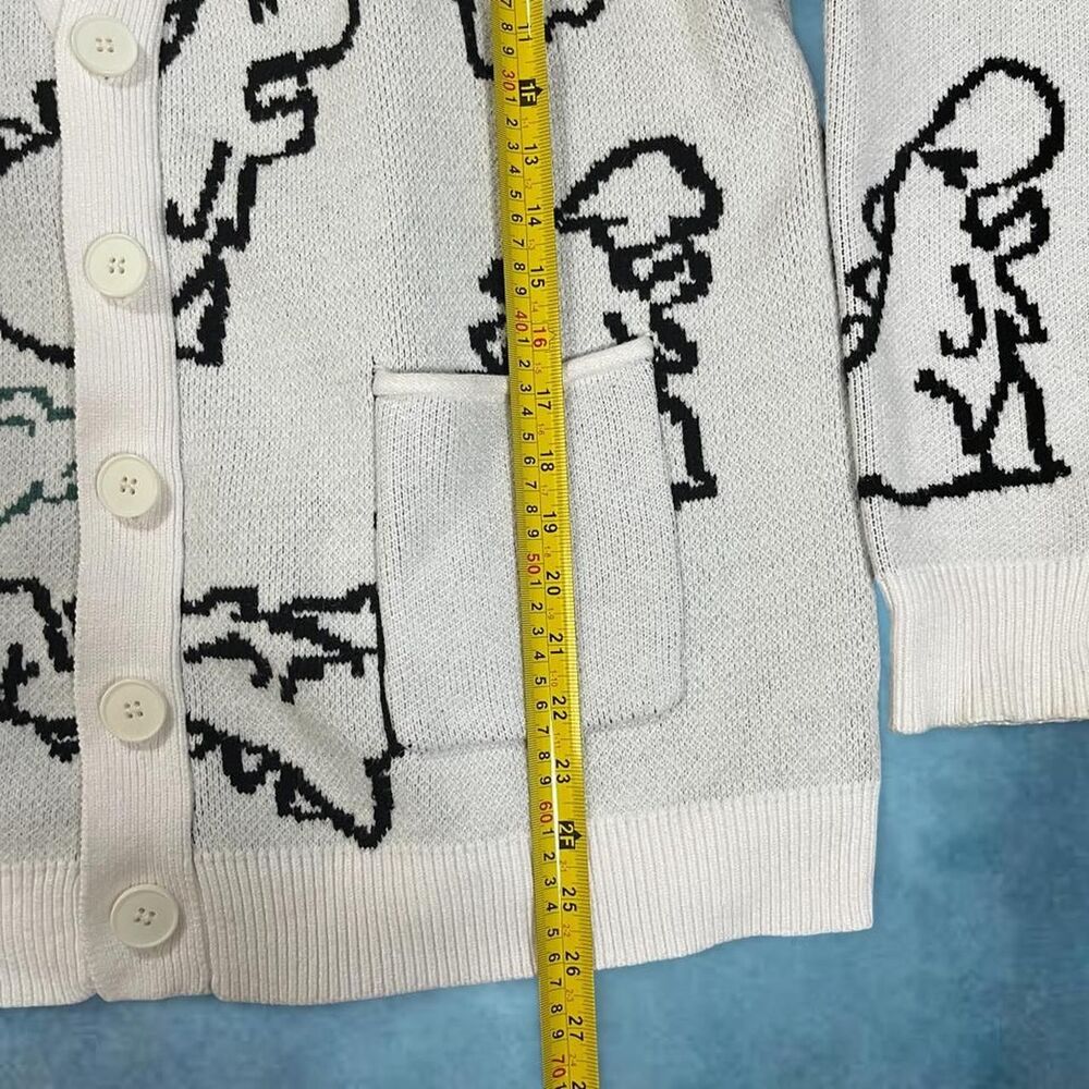 Women’s YWFG white cardigan sweater with dinosaurs oversized cozy - Picture 4 of 6